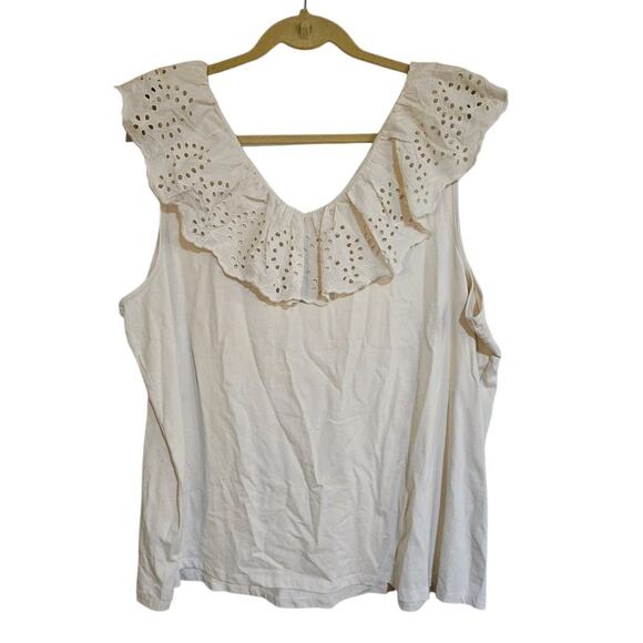 NWT Lane Bryant Womens Double V-Neck Woven Eyelet Ruffle Knit Tank Top 26/28 - Picture 2 of 5